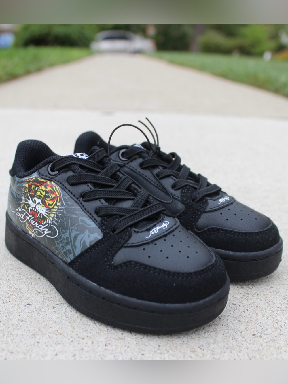 Ed Hardy Tiger Black Low-Top Sneakers Sz 8